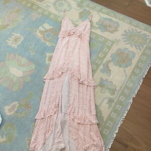 Long Coral Slit Dress